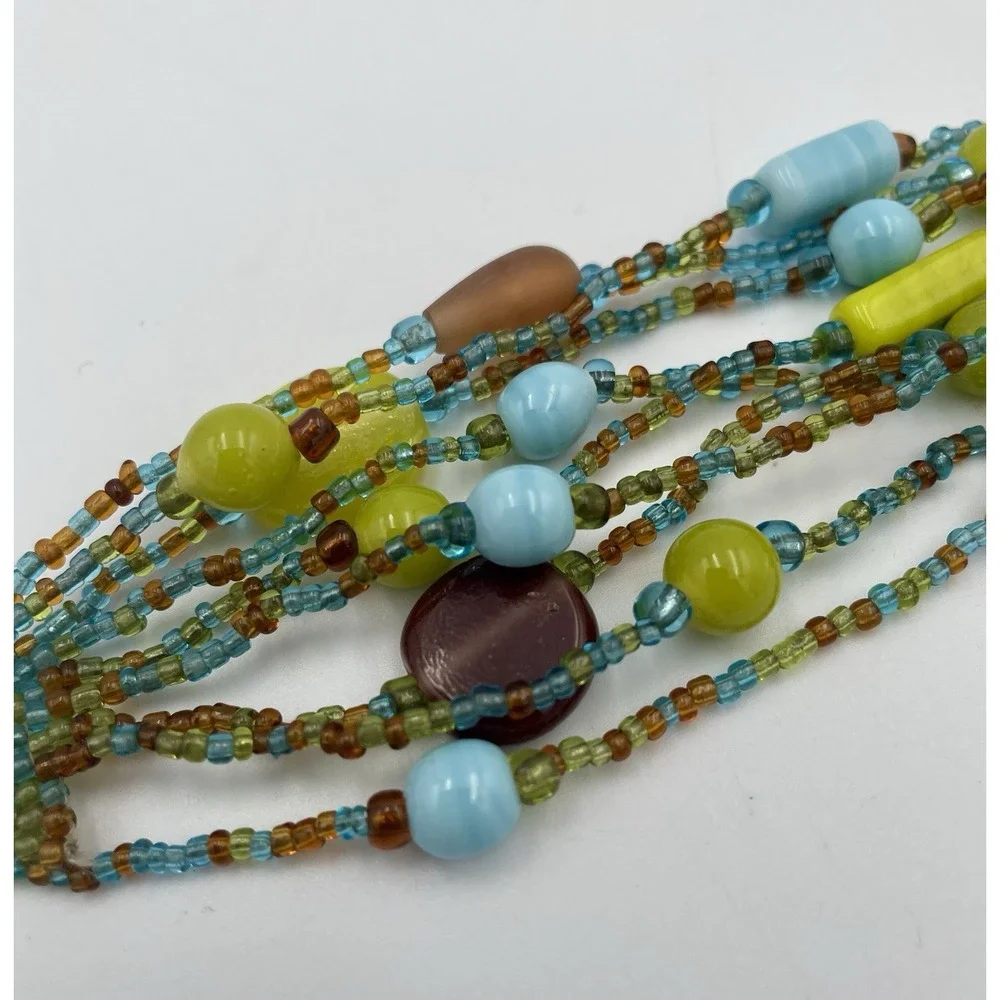 Artisan Beaded Bracelet Multi Strand Blue Green Brown 8